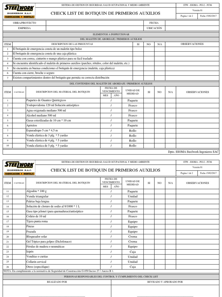 Check List Botiquín Primeros Auxilios | PDF