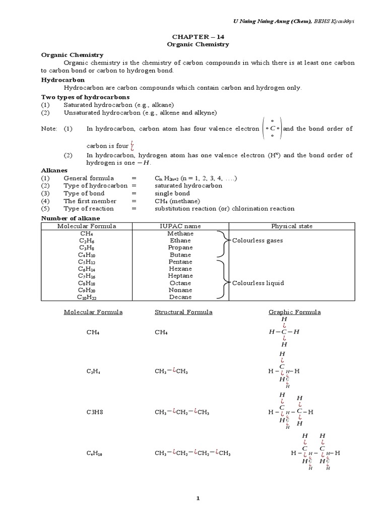 Organic Chemistry 13 Pages Pdf Alkane Hydrocarbons