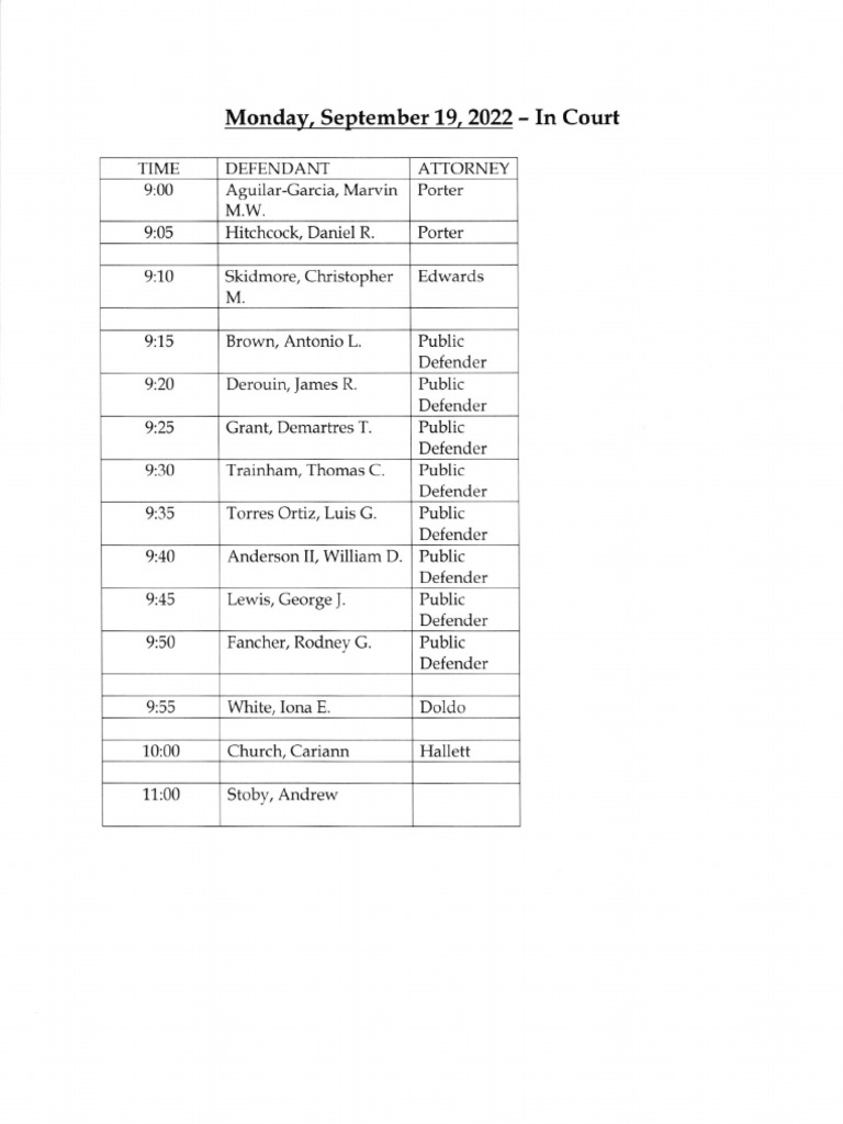 Jefferson County Court Calendar Sept. 19, 2022 PDF