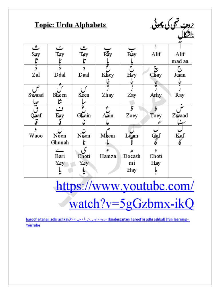 Haroof e Tahaji Adhi Ashkal Worksheet | PDF | Orthography