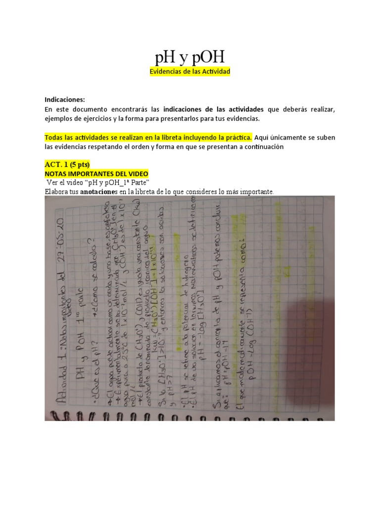 Guía Completa de Actividades pH y pOH | PDF | Ph | Ramas de la ...