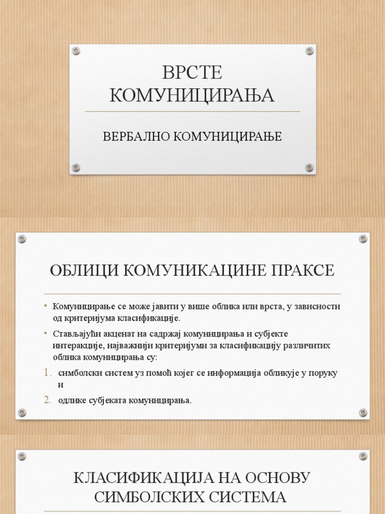 ВРСТЕ КОМУНИЦИРАЊА - ВЕРБАЛНО КОМУНИЦИРАЊЕ | PDF