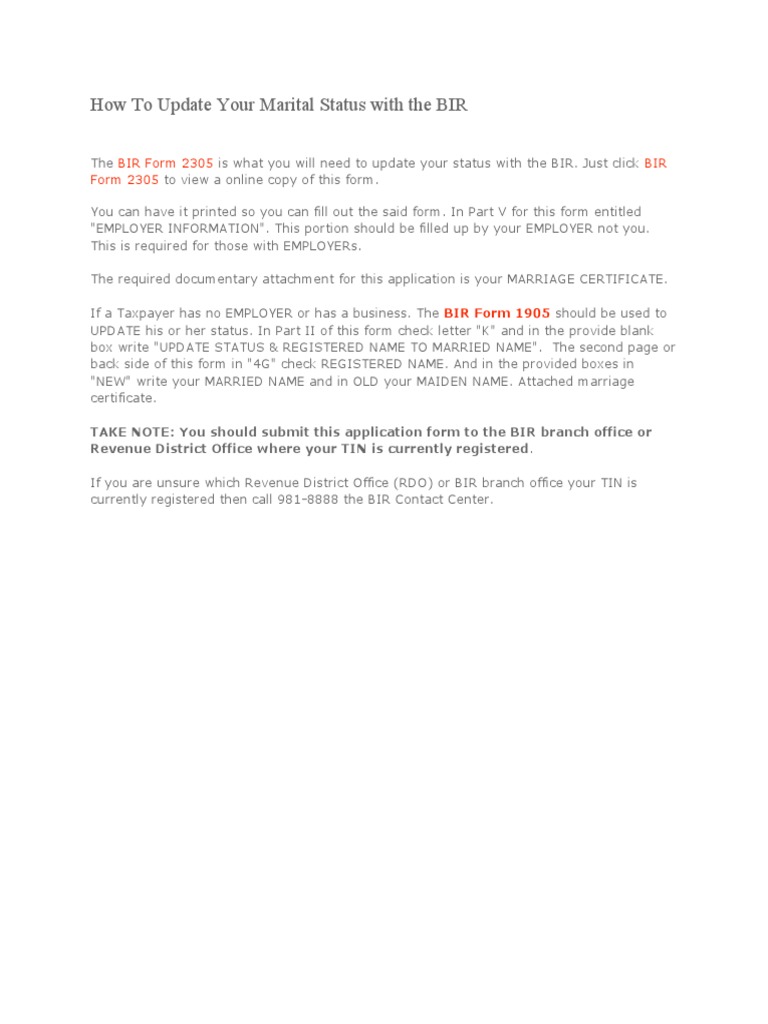 How To Update Your Marital Status With The BIR PDF