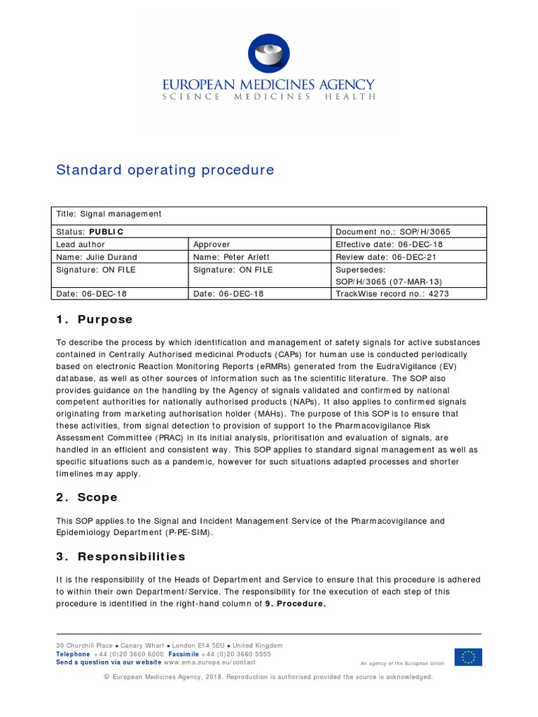 SOP EMA Signal-Management | PDF | Pharmacovigilance