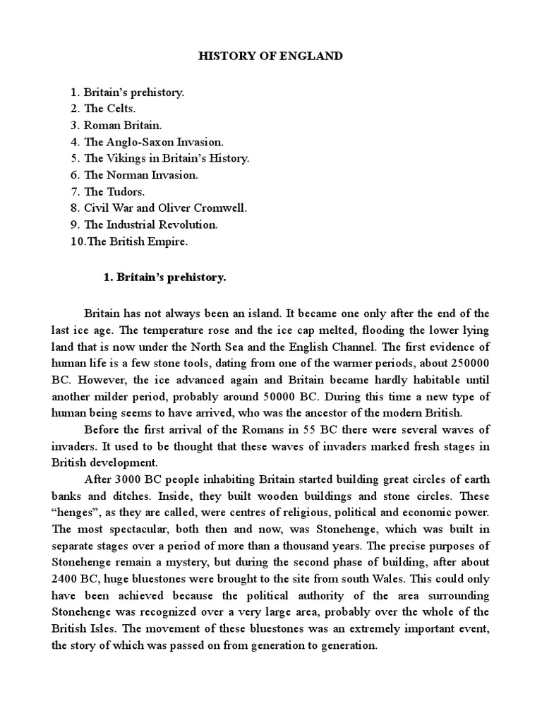 History of England PDF Celts English Civil War