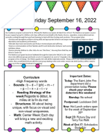 Parent Newsletter September 16 2022