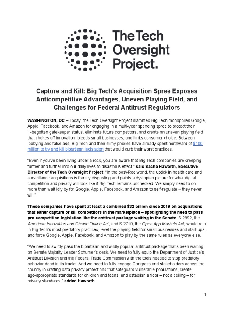 Capture and Kill Big Tech's Acquisition Spree Exposes