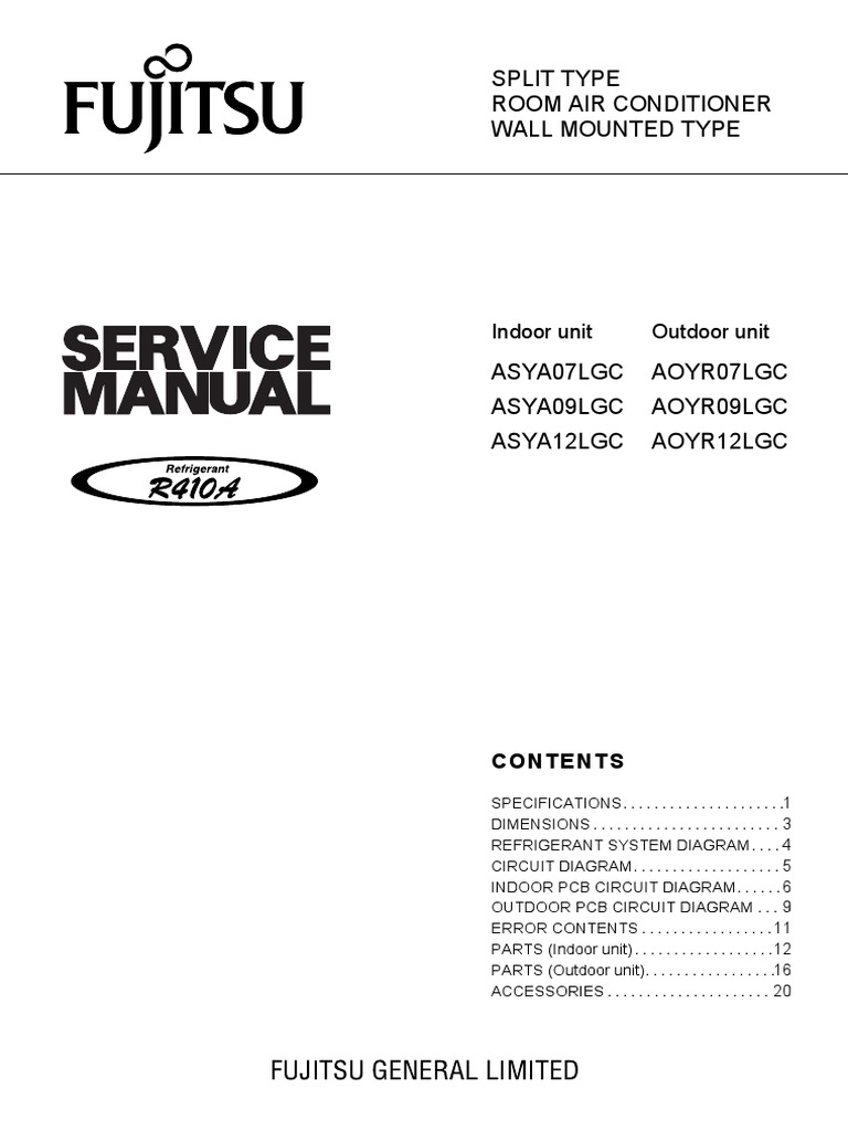 Fujitsu ASYA12LGC Service - Manual | PDF | Air Conditioning