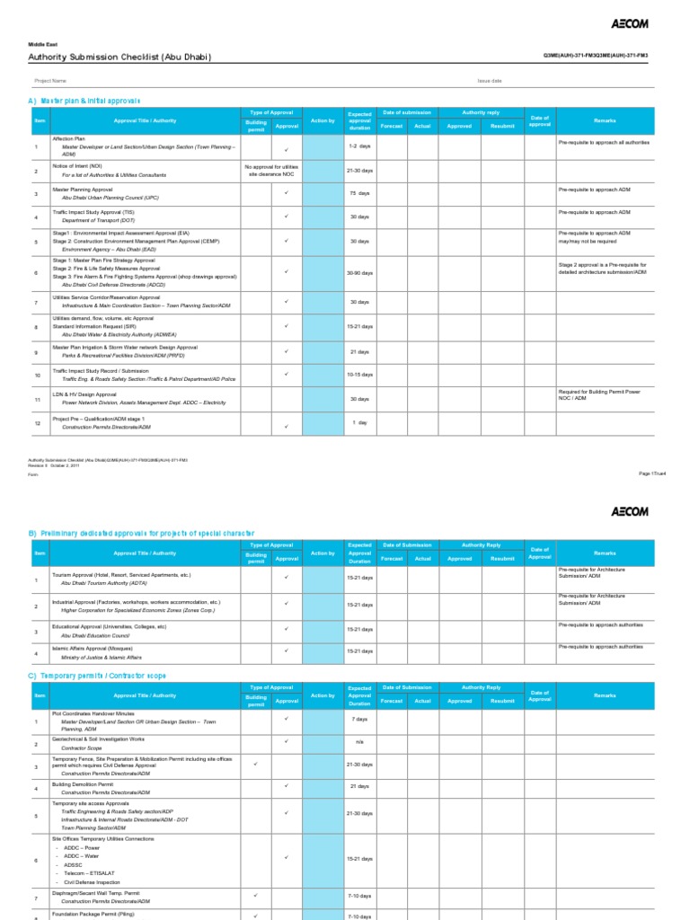 Abu Dhabi Authority Submission Checklist | PDF | Environmental Impact ...