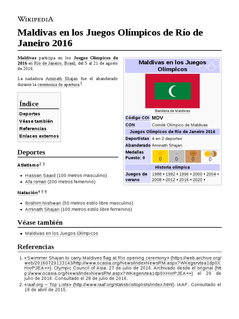 Maldivas en Los Juegos Olímpicos de Río de Janeiro 2016 PDF Juegos