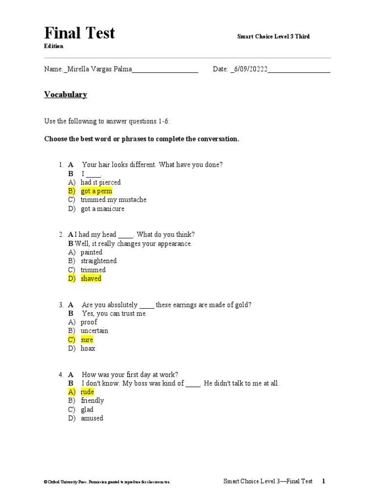 SC3e - L3 - Test - Final B1 Mirella Vargas | PDF