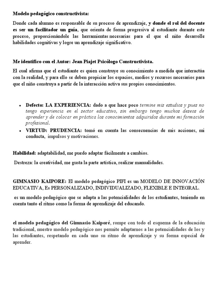 Modelo Pedagógico Constructivista | PDF | Plan de estudios | Aprendizaje