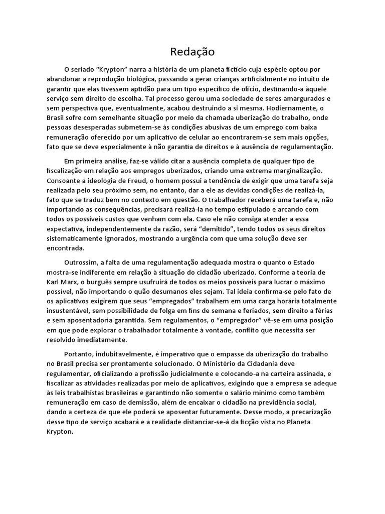 Redação (Uberização Do Trabalho) | PDF | Salário | Cidadania