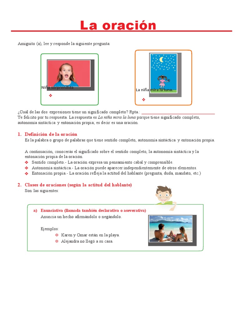 Clasificación de Las Oraciones para Quinto Grado de Primaria PDF Oración (Lingüística