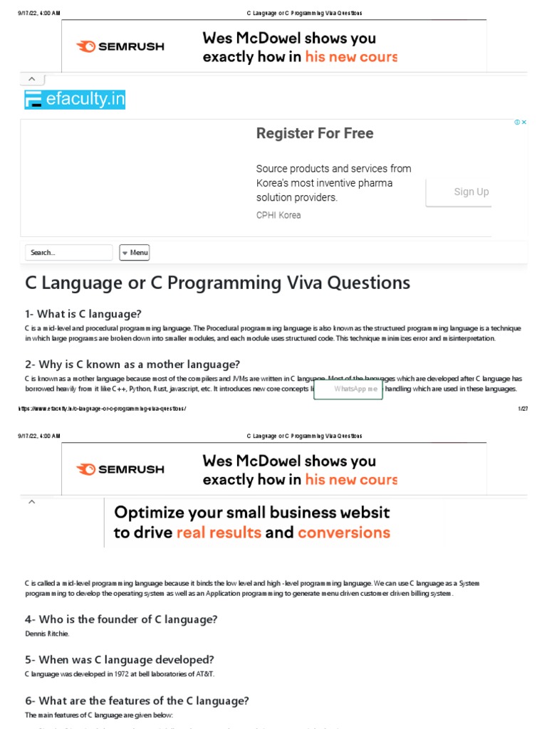 BCSL021 Question For Viva | PDF | Pointer (Computer Programming ...