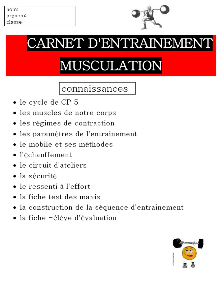 Carnet d'Entraînement Musculation Bac | PDF | Muscle squelettique ...