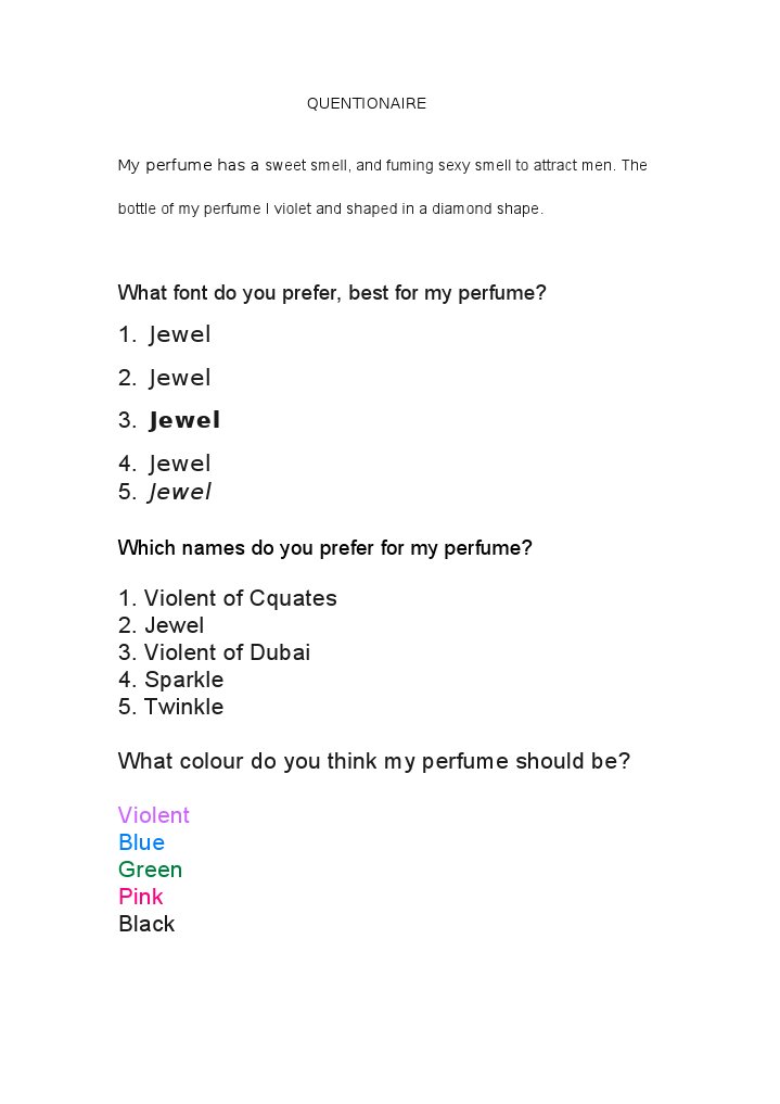 Perfume Branding and Design Questionnaire | PDF