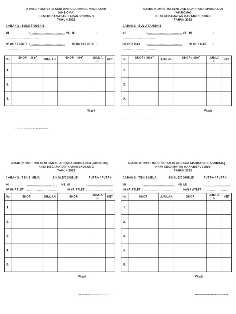 Daftar Skor Bulu Tangkis | PDF