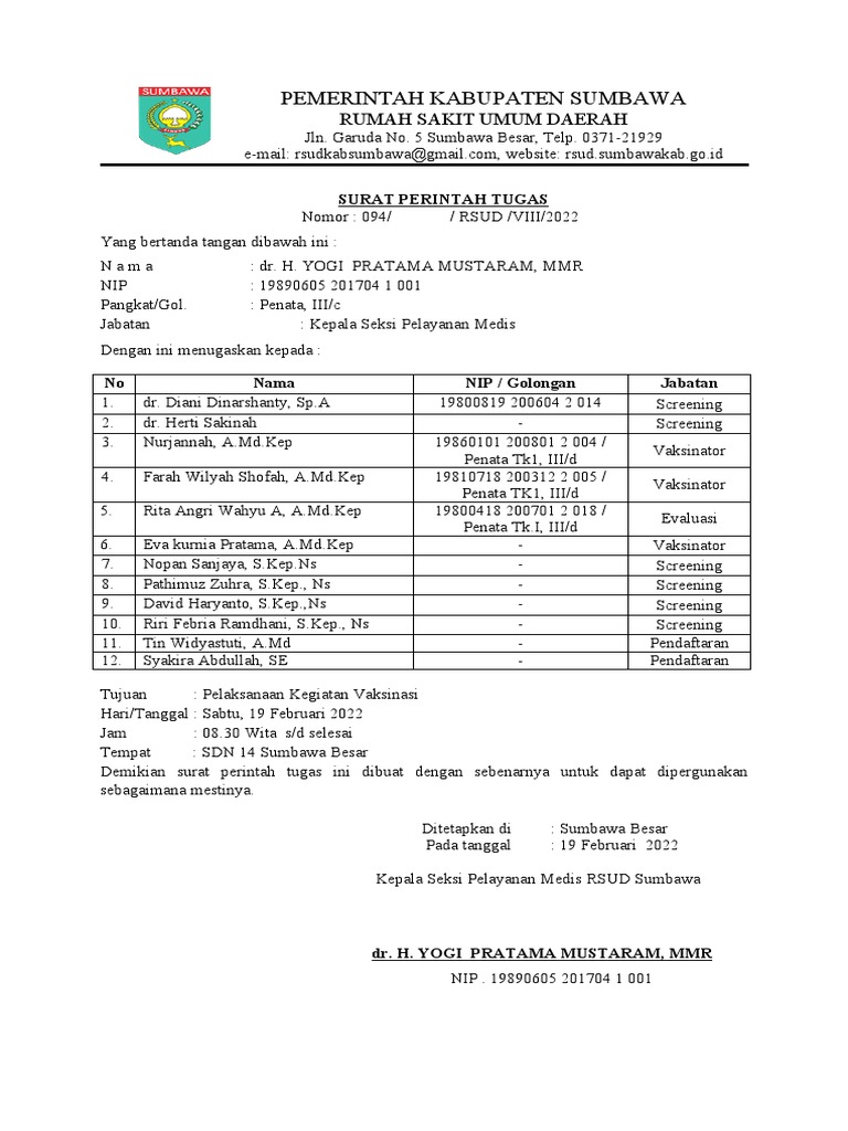 Surat Tugas Vaksin | PDF