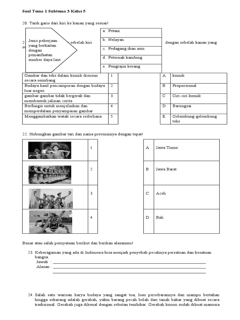 Soal Tematik Kelas 1: Tema 1 Subtema 3