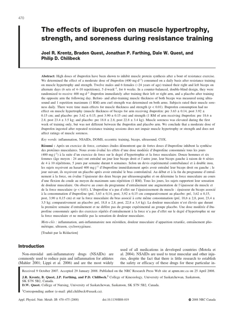The Effects of Ibuprofen On Muscle Hypertrophy, Strength, and Soreness