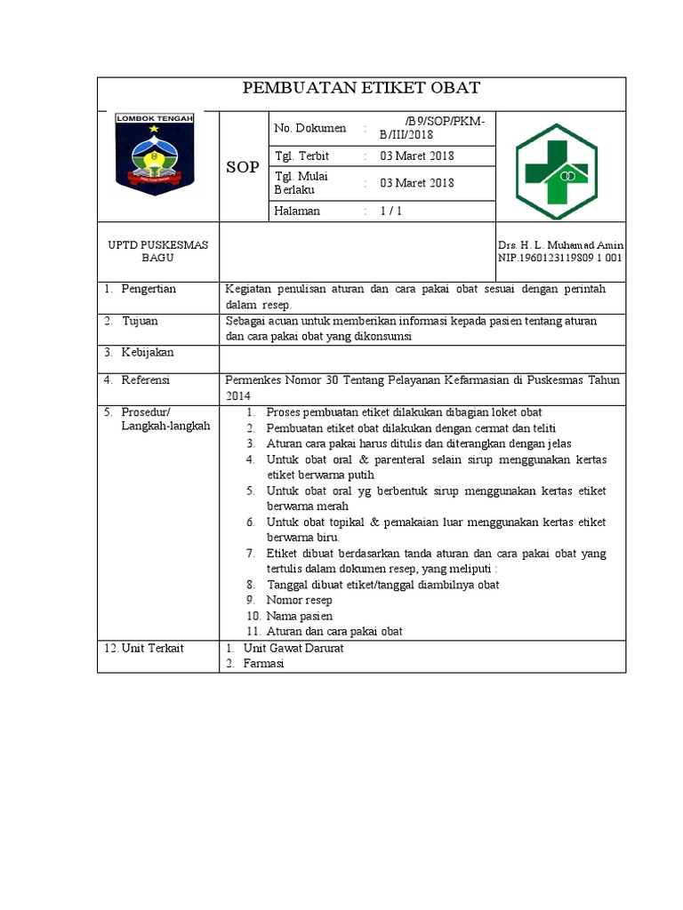Sop PEMBUATAN ETIKET OBAT | PDF
