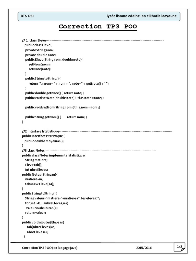 Correction TP3 POO en Java 2015/2016 | PDF | Méthodes et références ...