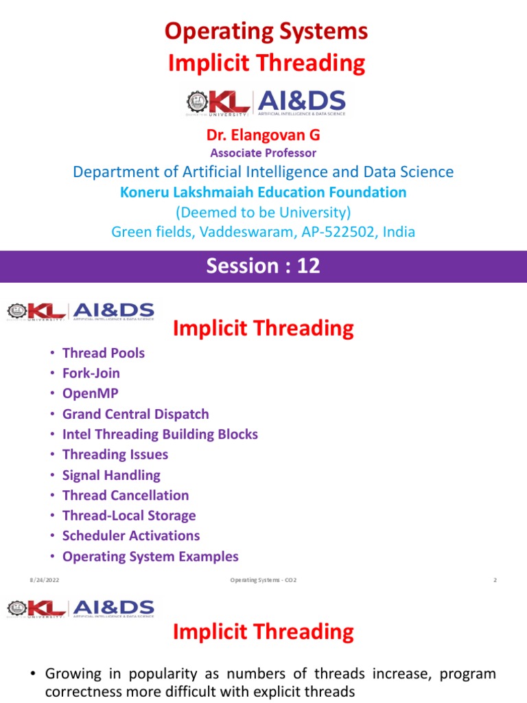 Implicit Threading Methods Overview | PDF | Thread (Computing) | Kernel ...