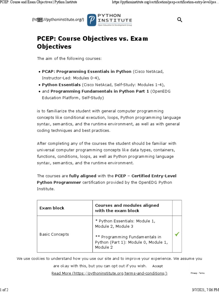 PCEP Course and Exam Objectives | PDF | Python (Programming Language ...