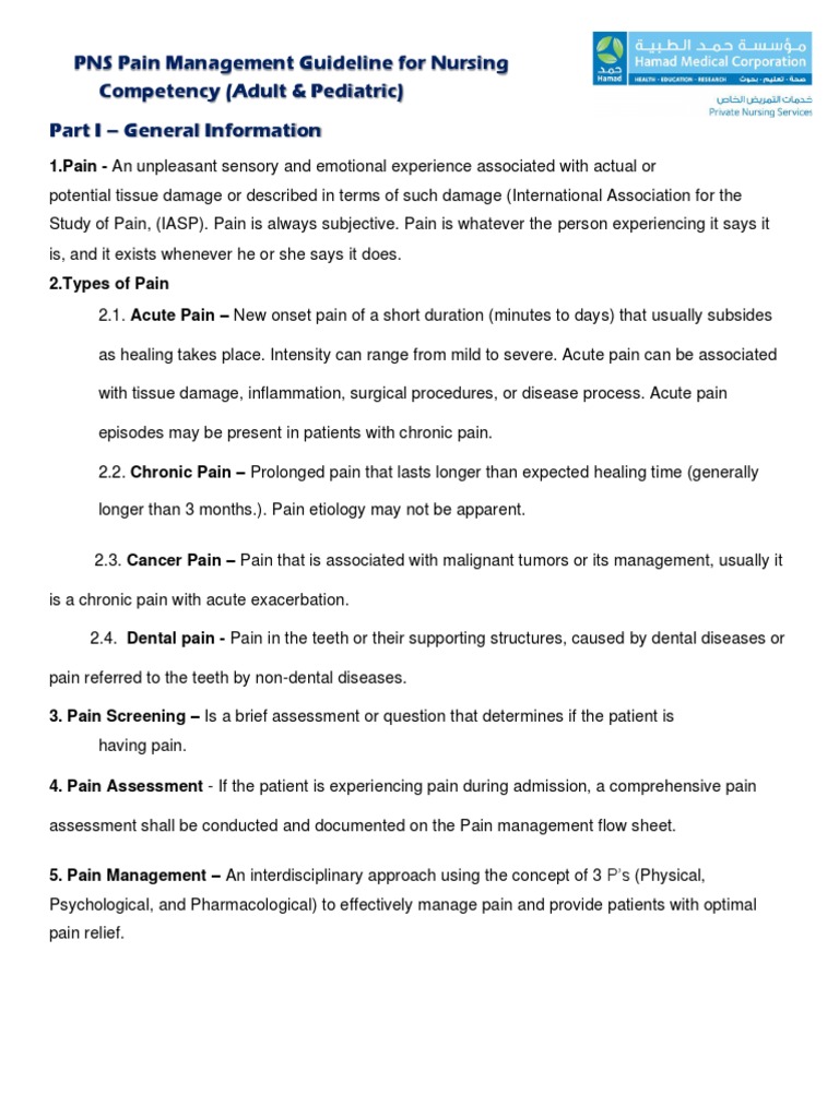 PNS Pain Management Guideline For Nursing Competency PDF Pain