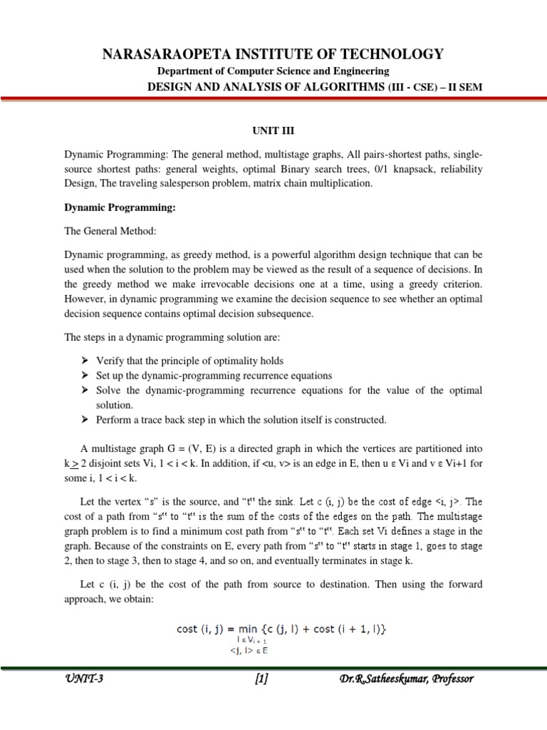 DAA UNIT-3 (Updated) | PDF | Dynamic Programming | Applied Mathematics
