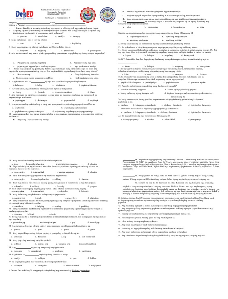 Diagnostic Test Esp 8 | PDF