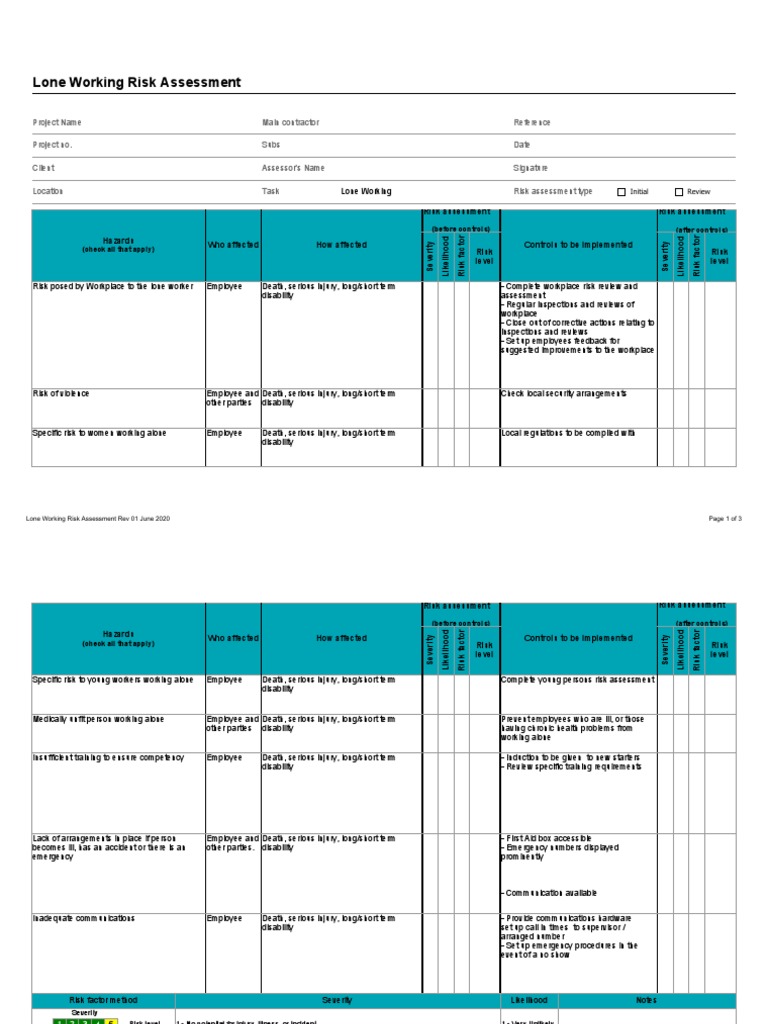 Lone Working Risk Assessment Guide | PDF | Risk | Risk Assessment