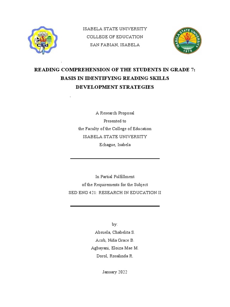 Group1 - Full Blown Manuscript - Reading Comprehension of The Students ...