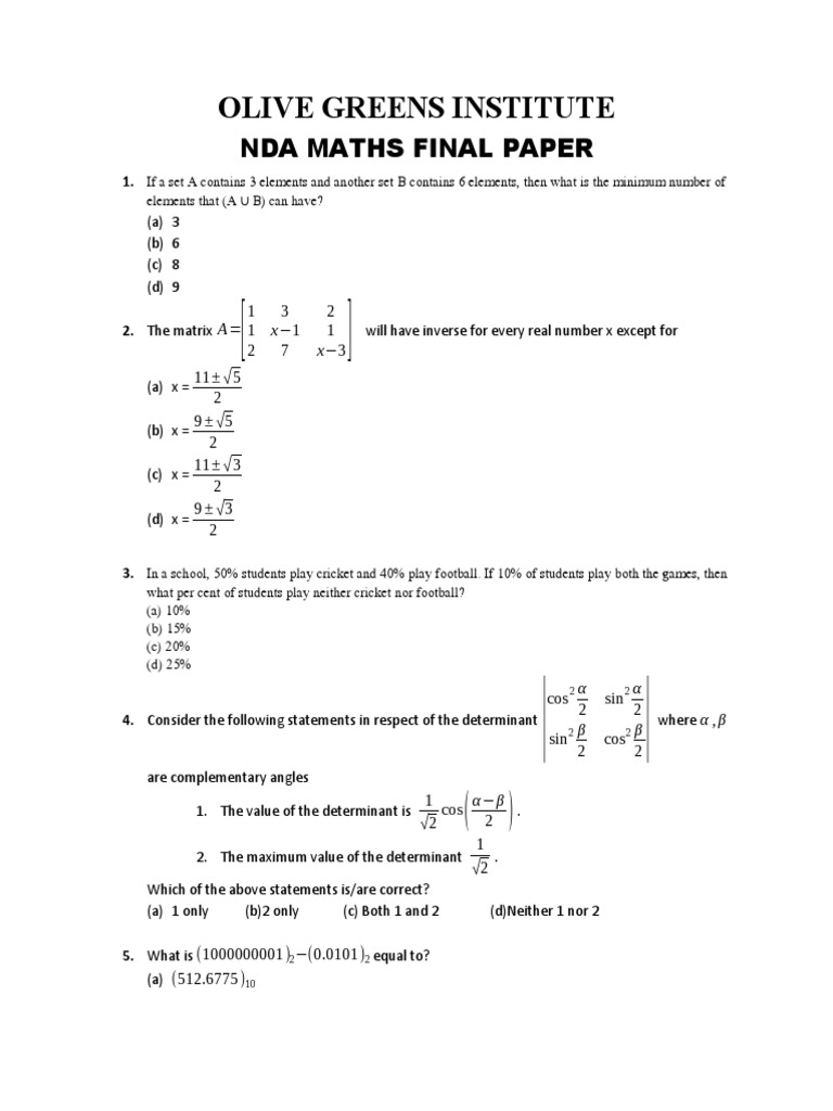 Nda Maths 120 With Ans Key | PDF | Odds | Complex Number