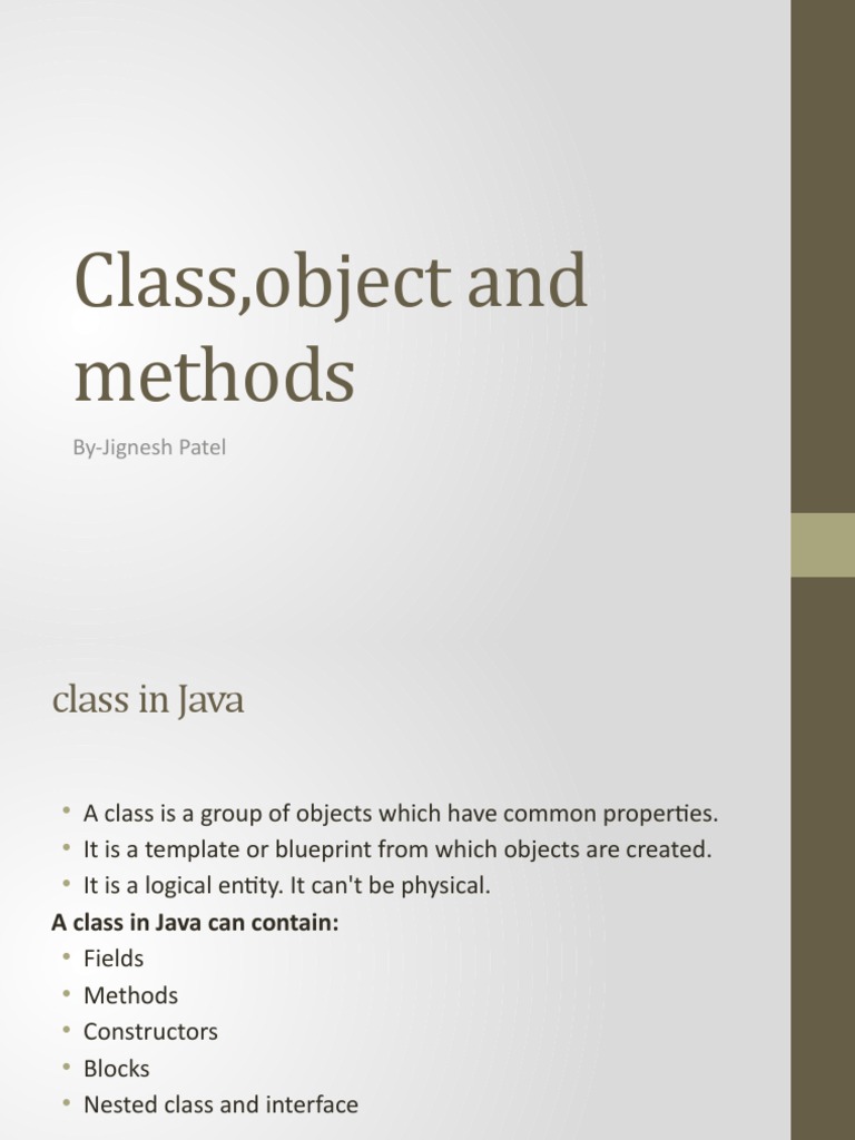 Class, Object and Methods PDF Class Programming) Method