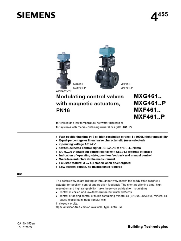 Siemens-MXG461 P-MXF461 P | PDF | Valve | Alternating Current