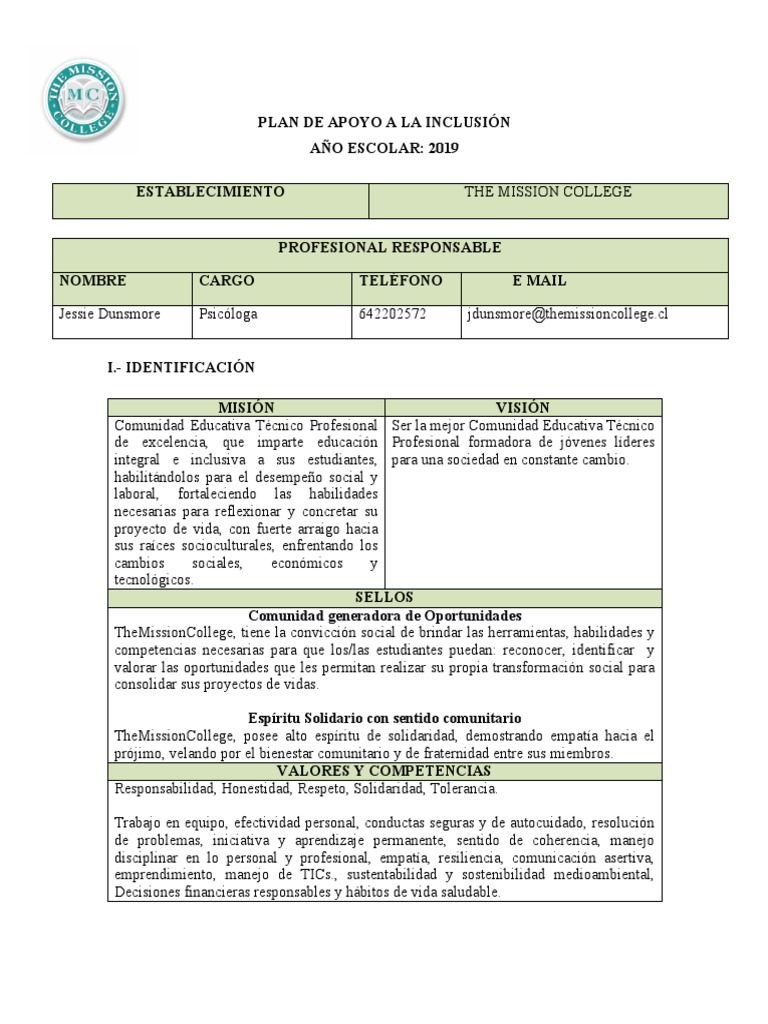 Plan de Apoyo A La Inclusin 2019 | PDF | Inclusión (Educación ...