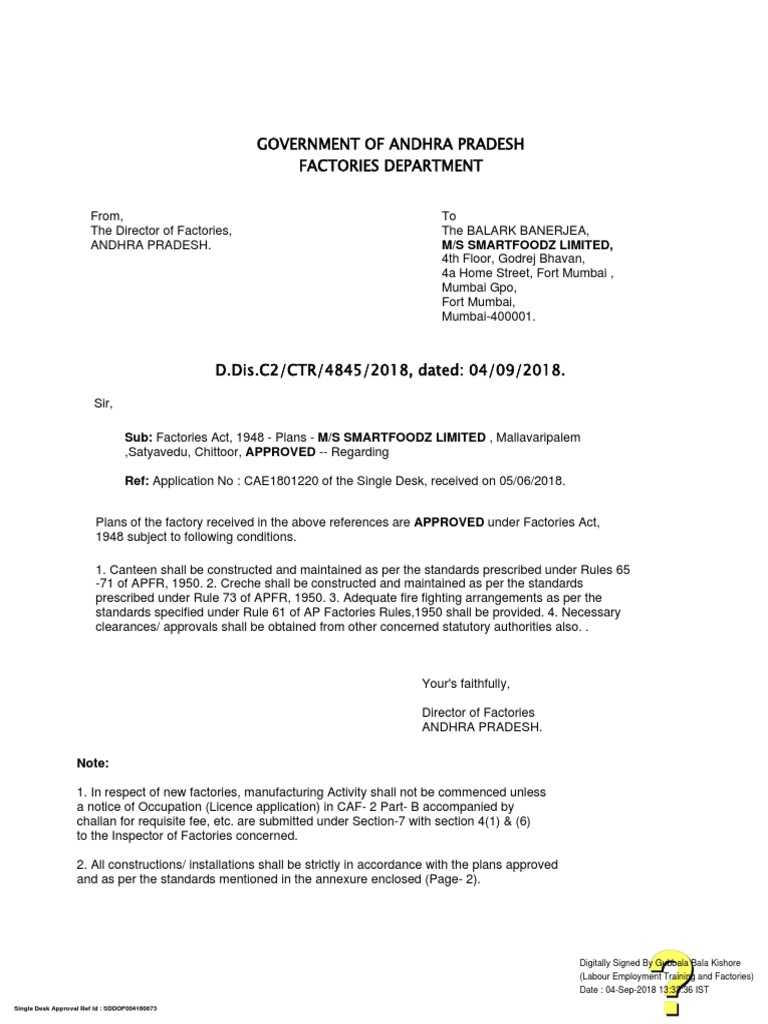 Factory Approval Notification - Smartfoodz | PDF | Justice | Crime ...
