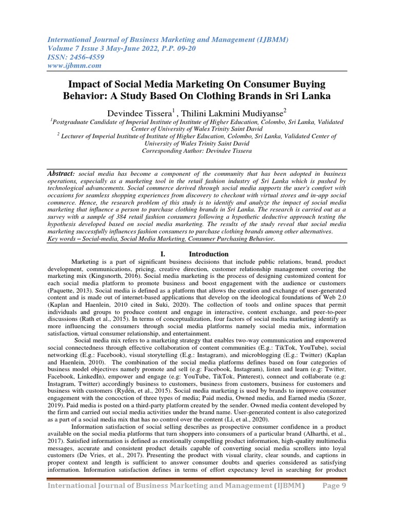 Impact Of Social Media Marketing On Consumer Buying Behavior A Study