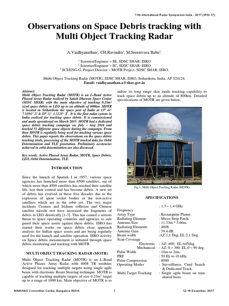 Observations On Space Debris Tracking With Multi Object Tracking Radar ...