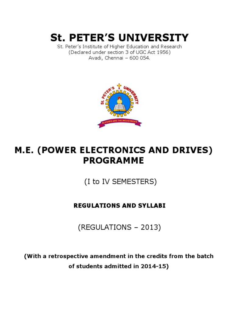 St. Peter'S University M.E. (Power Electronics and Drives) Programme