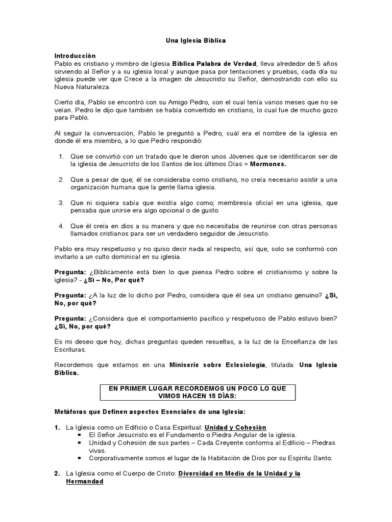 Una Iglesia Bíblica - Clase 2 - Autoridad de La Iglesia - Parte 1 | PDF ...