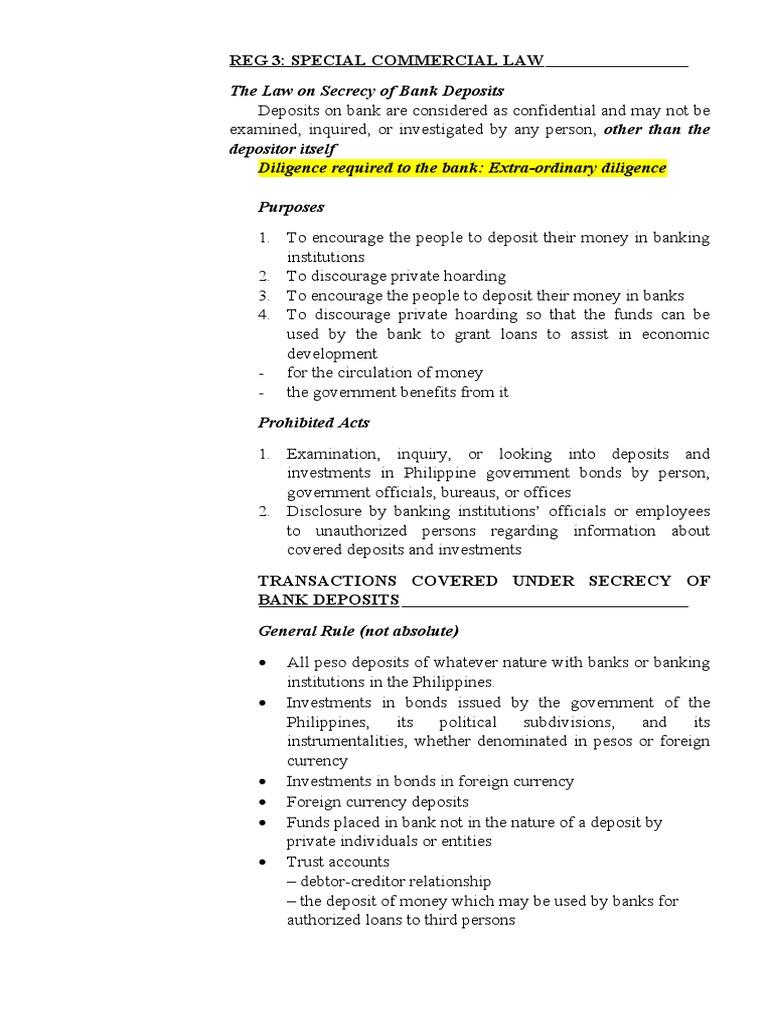 Overview of Bank Secrecy Law in the Philippines | PDF | Credit ...