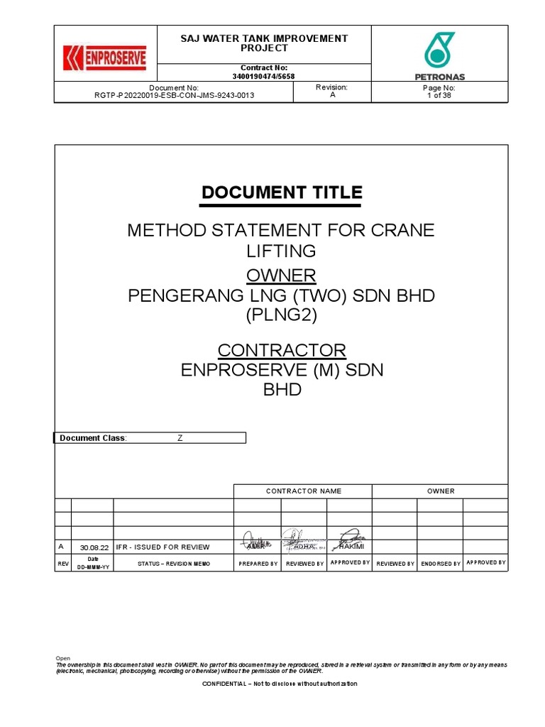 Crane Lifting Method Statement | PDF | Crane (Machine) | Personal ...