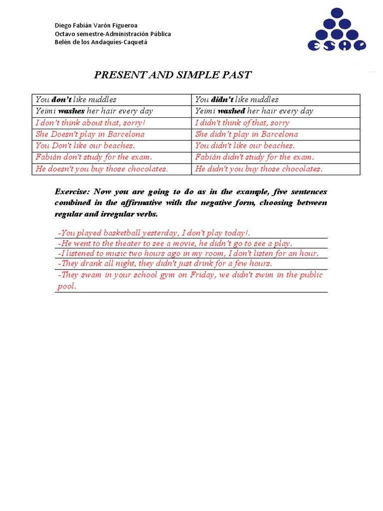 PRESENT AND SIMPLE PAST Guia 1 | PDF