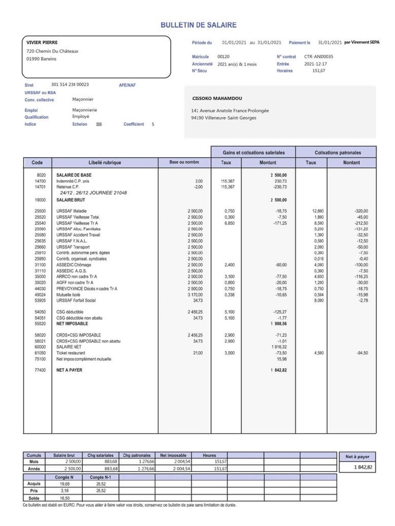 Fiche de Paye PDF
