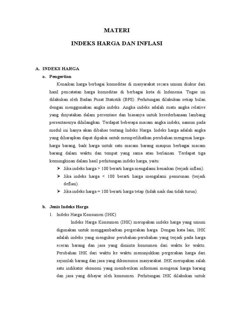 Materi Indeks Harga Dan Inflasi | PDF | Bisnis | Pengelolaan Keuangan ...