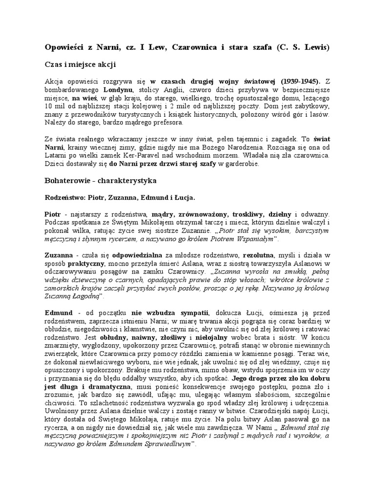Opowieści Z Narni - Streszczenie | PDF