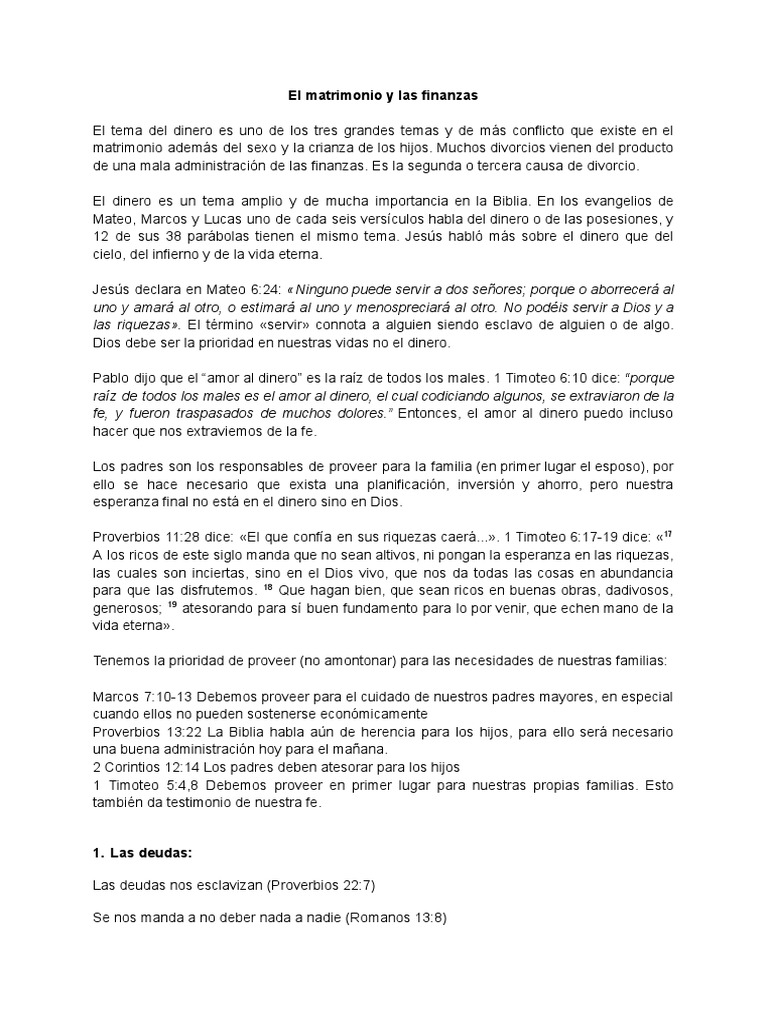 Finanzas en el Matrimonio Cristiano | PDF | Presupuesto | Parábolas de ...